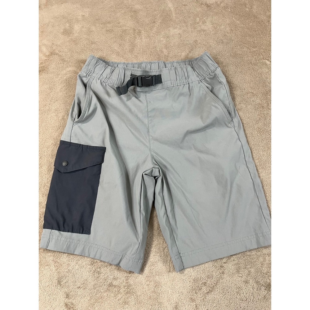 Eddie Bauer Cargo Hybrid Shorts Kid Size XL 16 Gray Nylon Swim Casual Belted EUC